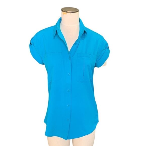 World Wide Sportsman Activewear Fishing Button Up Shirt Women S Blue 133B - Picture 2 of 16